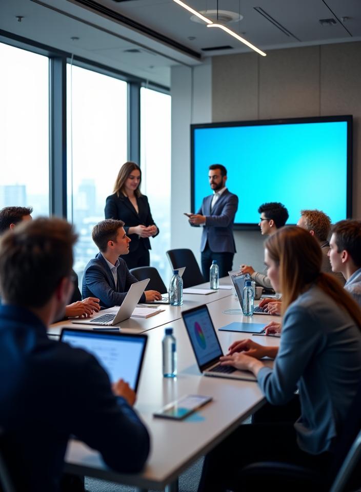 Corporate group meeting in modern conference room