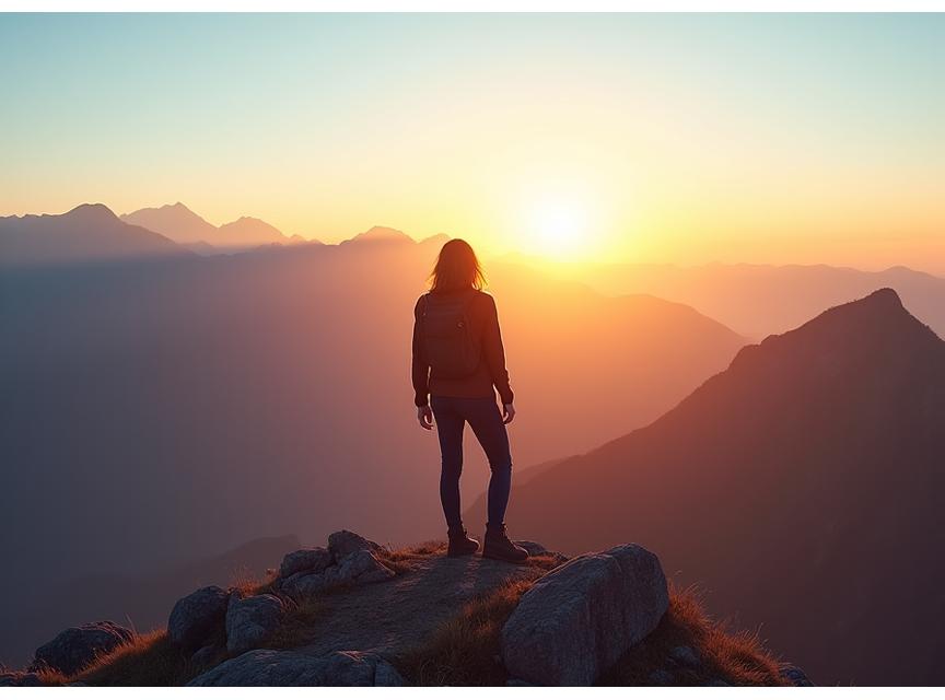Solo woman traveler enjoying mountain vista